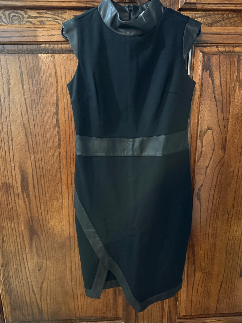 Lisa Rinna Collection Black Sleeveless Sheath Dress with Faux-Leather Trim